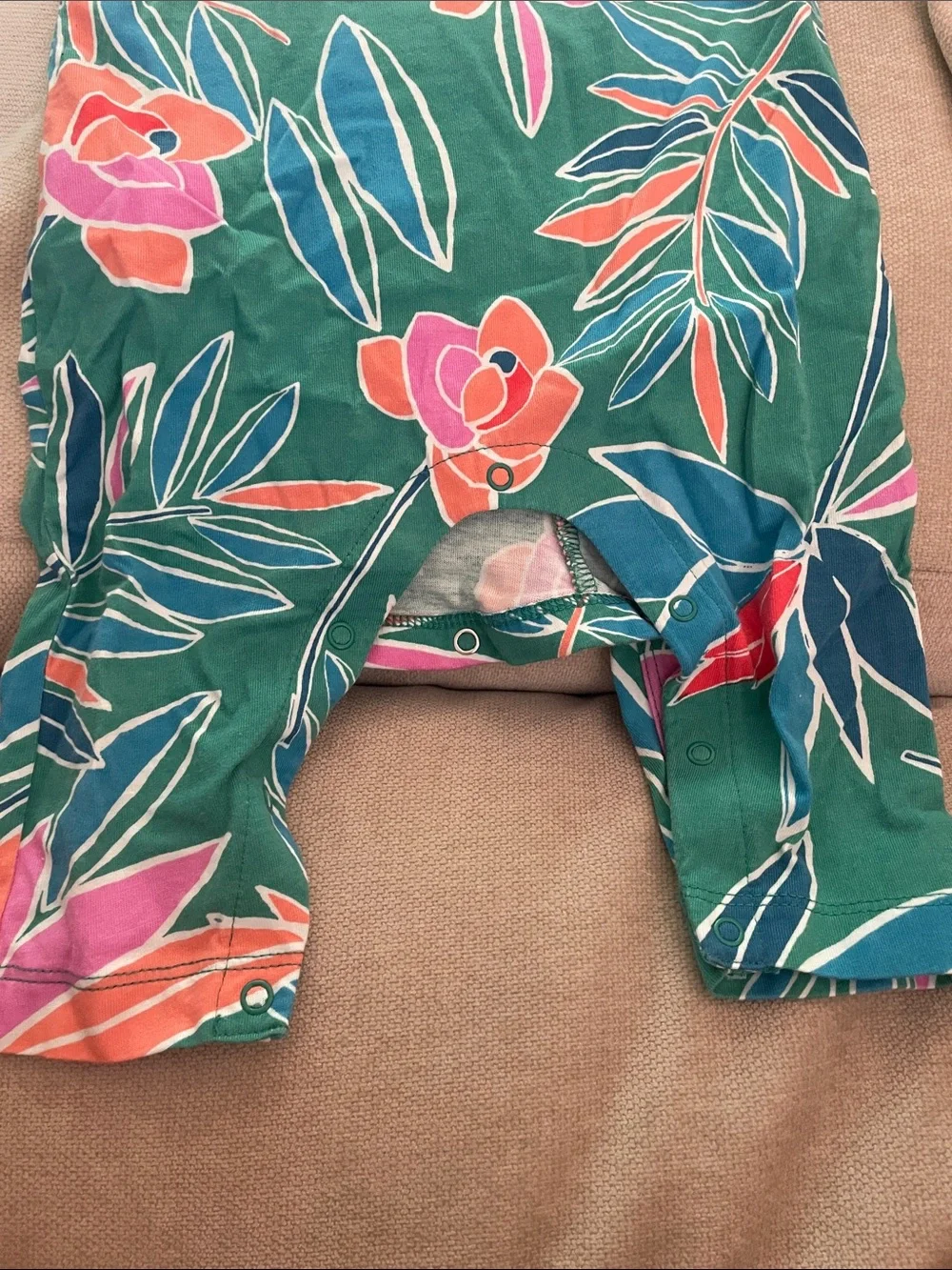 Tea Collection Green Floral Baby Romper with Pink & Coral Blooms